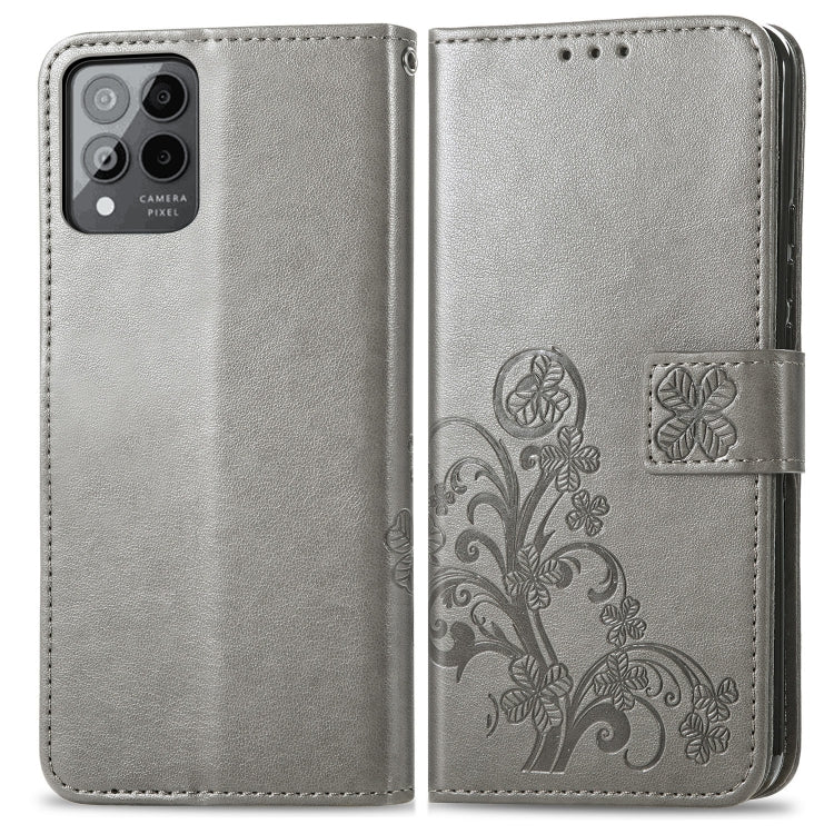 For T-Mobile Revvl 6 Pro 5G Four-leaf Clasp Embossed Buckle Leather Phone Case(Gray) - More Brand by buy2fix | Online Shopping UK | buy2fix