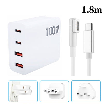 GaN 100W Dual USB+Dual USB-C/Type-C Multi Port Charger with  1.8m Type-C to MagSafe 1 / L Header Data Cable US / EU / UK Plug - Cable & Adapter by buy2fix | Online Shopping UK | buy2fix