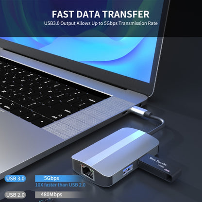 JUNSUNMAY 5 in 1 Type-c to RJ45 Ethernet + SD/TF Card Reader Multifunctional USB-C Hub - USB HUB by JUNSUNMAY | Online Shopping UK | buy2fix