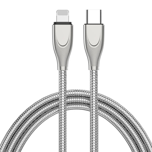 ENKAY ENK-CB128 PD 27W Type-C to 8 Pin Carbon Steel Hose Spring Fast Charging Data Cable, Length:1m(Silver) - 2 in 1 Cable by ENKAY | Online Shopping UK | buy2fix