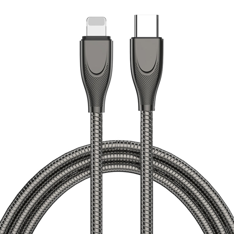 ENKAY ENK-CB128 PD 27W Type-C to 8 Pin Carbon Steel Hose Spring Fast Charging Data Cable, Length:2m(Black) - 2 in 1 Cable by ENKAY | Online Shopping UK | buy2fix