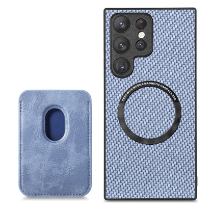 For Samsung Galaxy S22+ 5G Carbon Fiber Leather Card Magsafe Magnetic Phone Case(Blue) - Galaxy S23+ 5G Cases by buy2fix | Online Shopping UK | buy2fix