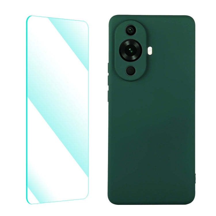 For Huawei Nova 11 ENKAY Liquid Silicone Phone Case with Tempered Glass Film(Dark Green) - Huawei Cases by ENKAY | Online Shopping UK | buy2fix