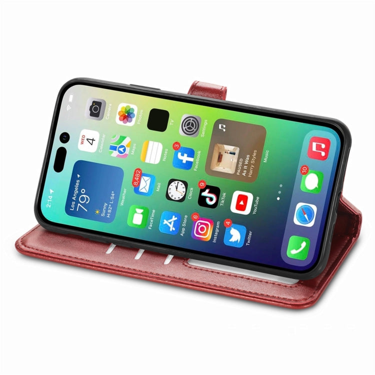 For iPhone 15 Plus Retro Solid Color Buckle Leather Phone Case(Red) - iPhone 15 Plus Cases by buy2fix | Online Shopping UK | buy2fix