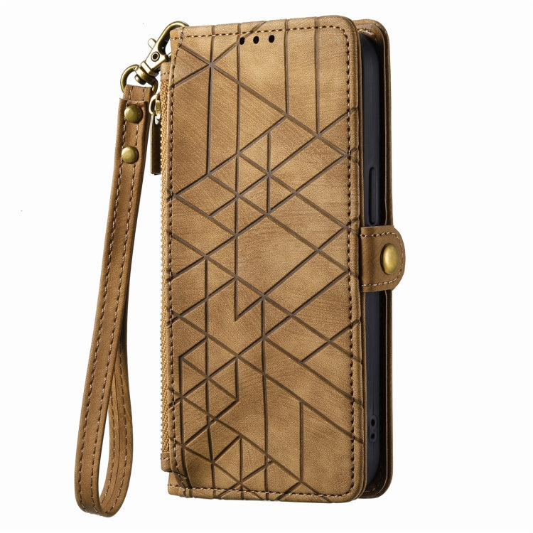 For iPhone 11 Pro Max Geometric Zipper Wallet Side Buckle Leather Phone Case(Brown) - iPhone 11 Pro Max Cases by buy2fix | Online Shopping UK | buy2fix