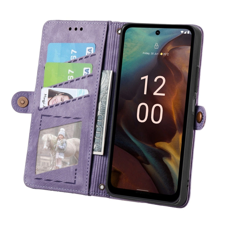 For Nokia XR21 Geometric Zipper Wallet Side Buckle Leather Phone Case(Purple) - Nokia Cases by buy2fix | Online Shopping UK | buy2fix