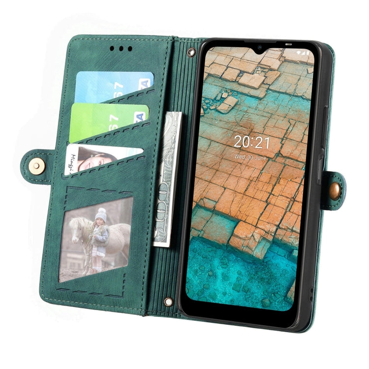 For Nokia C20 Geometric Zipper Wallet Side Buckle Leather Phone Case(Green) - Nokia Cases by buy2fix | Online Shopping UK | buy2fix