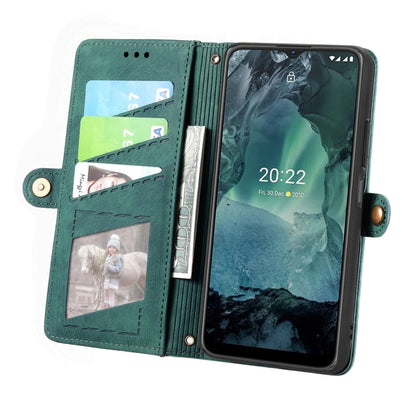 For Nokia G11/G21 Geometric Zipper Wallet Side Buckle Leather Phone Case(Green) - Nokia Cases by buy2fix | Online Shopping UK | buy2fix