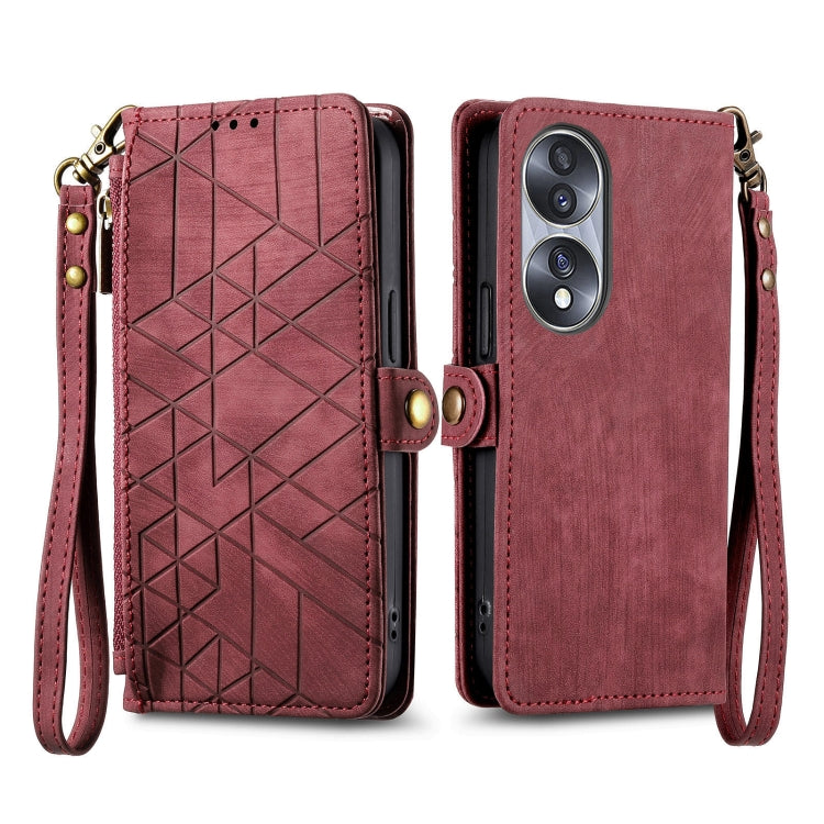 For Honor 70 Geometric Zipper Wallet Side Buckle Leather Phone Case(Red) - Honor Cases by buy2fix | Online Shopping UK | buy2fix