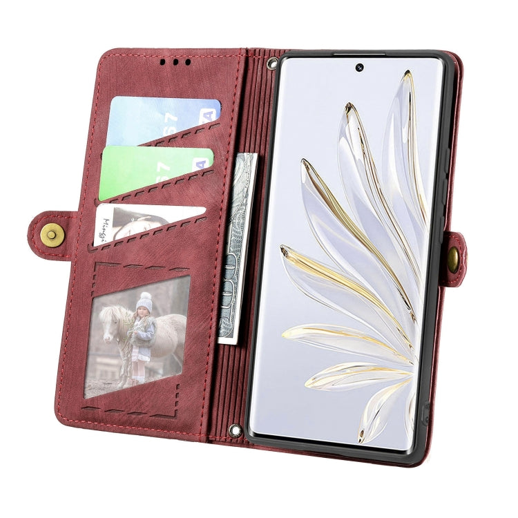 For Honor 50 Geometric Zipper Wallet Side Buckle Leather Phone Case(Red) - Honor Cases by buy2fix | Online Shopping UK | buy2fix