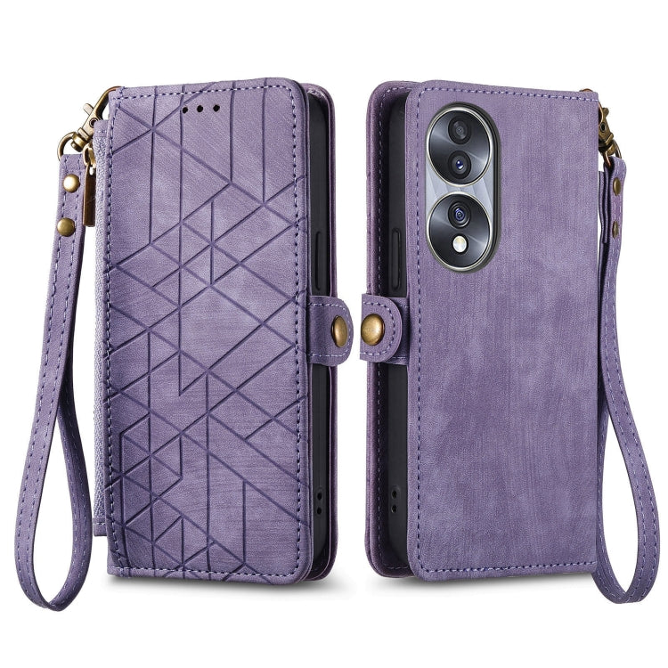 For Honor 50 Geometric Zipper Wallet Side Buckle Leather Phone Case(Purple) - Honor Cases by buy2fix | Online Shopping UK | buy2fix