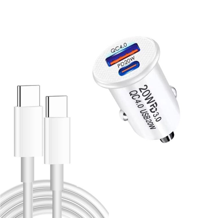 P10 Mini QC4.0 USB / PD20W Car Charger with Type-C to Type-C Fast Charging Data Cable(White) - Car Charger by buy2fix | Online Shopping UK | buy2fix