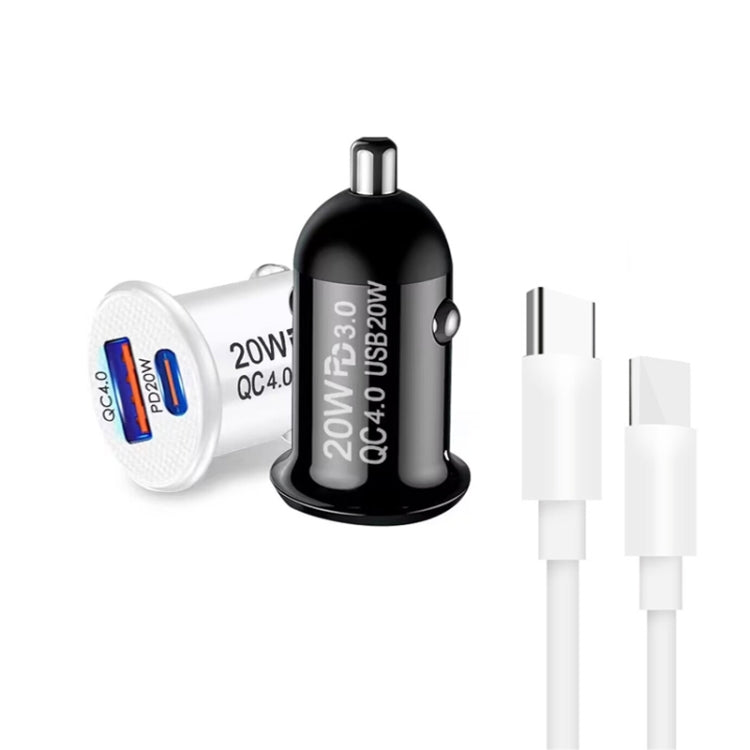 P10 Mini QC4.0 USB / PD20W Car Charger with Type-C to Type-C Fast Charging Data Cable(White) - Car Charger by buy2fix | Online Shopping UK | buy2fix