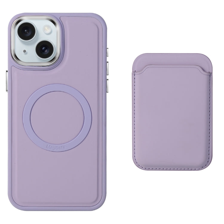 For iPhone 15 Pro Max Imitation Liquid Skin Feel Plating Magsafe Card Bag Phone Case(Purple) - iPhone 15 Pro Max Cases by buy2fix | Online Shopping UK | buy2fix