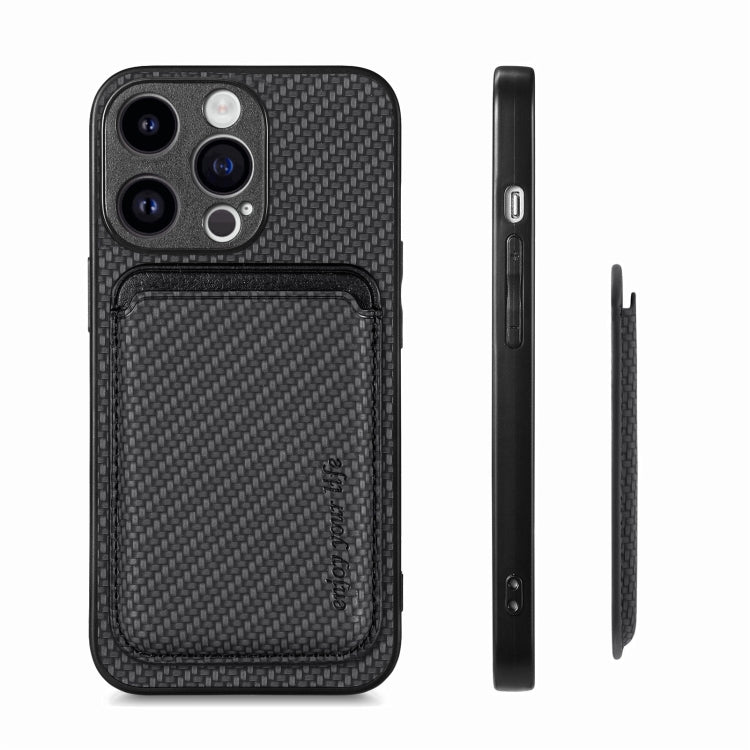 For iPhone 15 Pro Max Carbon Fiber Leather Card Magsafe Phone Case(Black) - iPhone 15 Pro Max Cases by buy2fix | Online Shopping UK | buy2fix