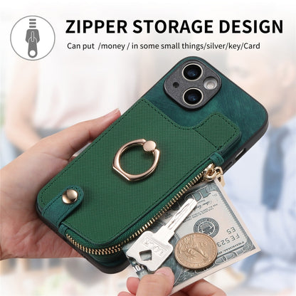 For iPhone 15 Pro Max Cross Leather Ring Vertical Zipper Wallet Back Phone Case(Green) - iPhone 15 Pro Max Cases by buy2fix | Online Shopping UK | buy2fix