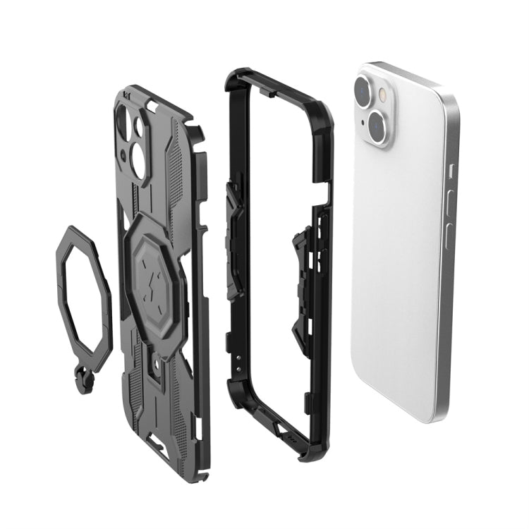 For iPhone 14 Plus MagSafe Supersonic Armor Holder PC Hybrid TPU Phone Case(Black) - iPhone 14 Plus Cases by buy2fix | Online Shopping UK | buy2fix