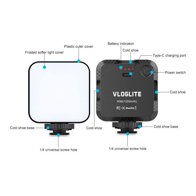 VLOGLITE W36 Mini Camera Phone Vlog LED Fill Light Portable Beauty Video Light -  by VLOGLITE | Online Shopping UK | buy2fix