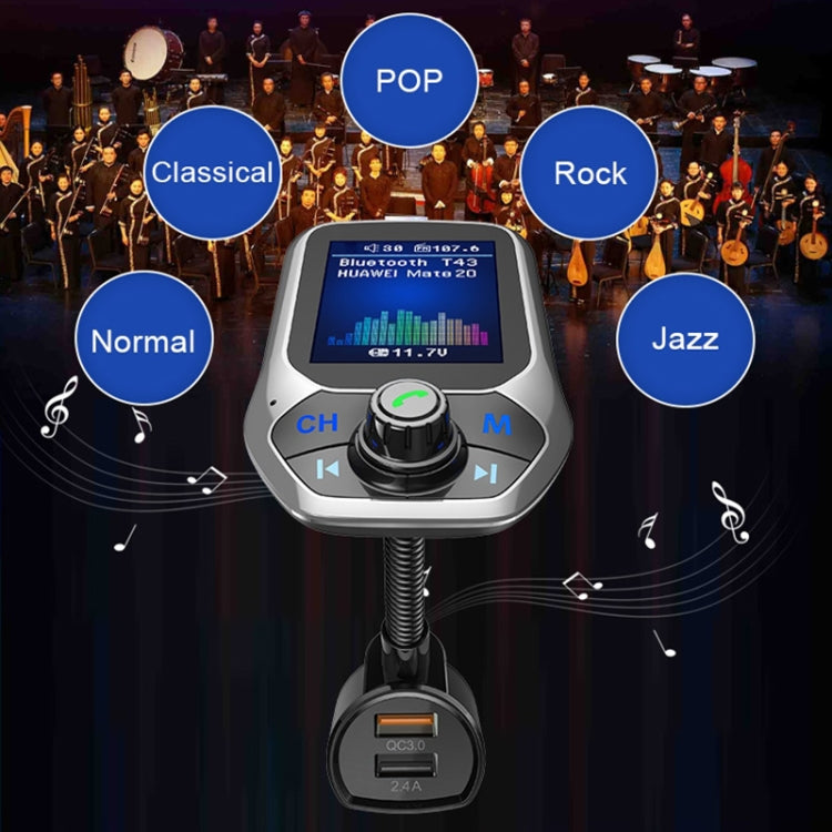 T43 Car Bluetooth Mp3 Multi-function Large Color Screen QC3.0 Bluetooth Car Charge Lossless Car Bluetooth Player - Bluetooth Car Kits by buy2fix | Online Shopping UK | buy2fix