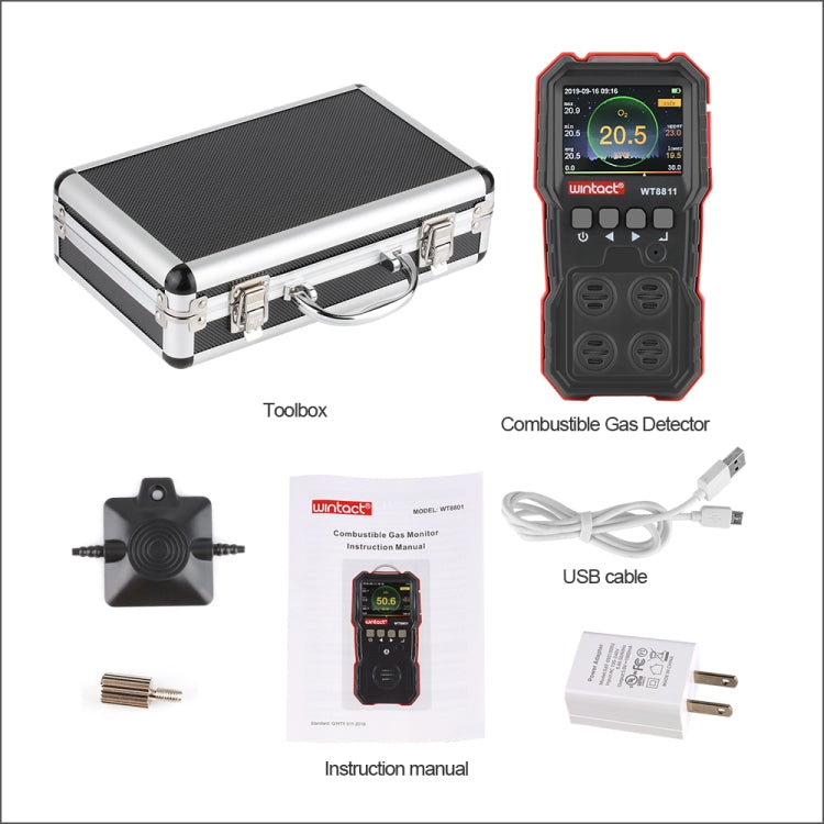 WINTACT WT8811 Compoud Gas Monitor LCD Display Rechargeable Multifunction 4 in1 Combustible O2 H2S CO Gas Sensor Sound-light Vibration Alarm - Consumer Electronics by BENETECH | Online Shopping UK | buy2fix