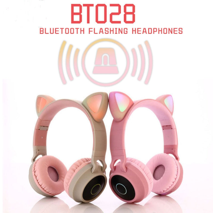 BT028C Cute Cat Ear Bluetooth 5.0 Headphones Foldable On-Ear Stereo Wireless Headset Headphone with Mic / LED Light / FM Radio / TF Card(Purple) - Headset & Headphone by buy2fix | Online Shopping UK | buy2fix