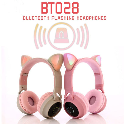 BT028C Cute Cat Ear Bluetooth 5.0 Headphones Foldable On-Ear Stereo Wireless Headset Headphone with Mic / LED Light / FM Radio / TF Card(Purple) - Headset & Headphone by buy2fix | Online Shopping UK | buy2fix