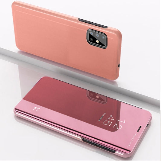 For Galaxy A31 Plated Mirror Horizontal Flip Leather Case with Holder(Rose Gold) - Samsung Accessories by buy2fix | Online Shopping UK | buy2fix