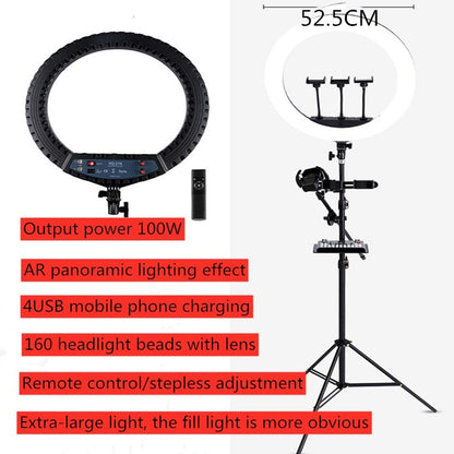 HQ-21N 21 inch 52.5cm LED Ring Vlogging Photography Video Lights Kits with Remote Control & Phone Clamp & 2.1m Tripod Mount, EU Plug - Consumer Electronics by buy2fix | Online Shopping UK | buy2fix