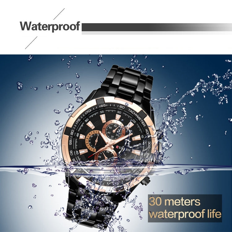 CURREN 8023 Men Stainless Steel Analog Sport Quartz Watch(Black case white face) - Metal Strap Watches by CURREN | Online Shopping UK | buy2fix