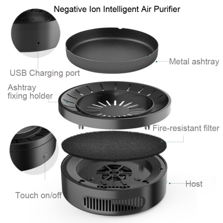 Multifunctional Ashtray Negative Ion Intelligent Air Purifier PM2.5 Home Car Smart Air Freshener Air Cleaner(Black) - Home & Garden by buy2fix | Online Shopping UK | buy2fix