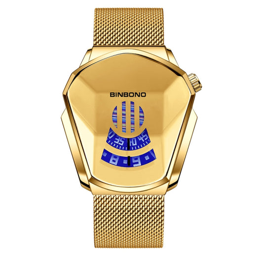 BINBOND Locomotive Concept Watch Men Live Black Technology Watch(Gold Net Belt-Full Gold-Gold Face) - Metal Strap Watches by BINBOND | Online Shopping UK | buy2fix