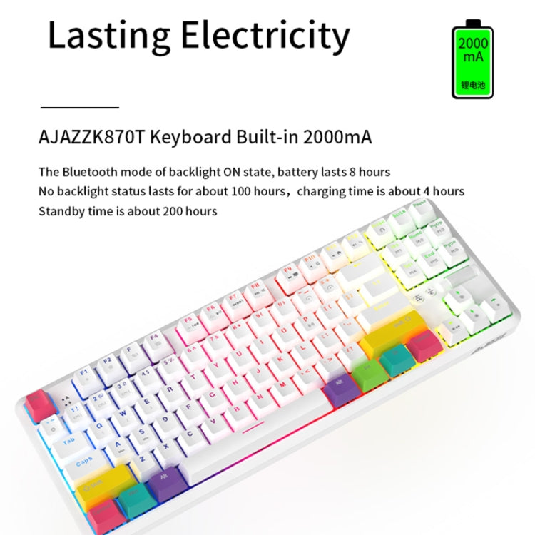 Ajazz K870T 87-keys Wired Bluetooth + Type-C Rechargeable Mechanical Keyboard  Mini RGB Backlit Keyboard, Cable Length: 1.6m(Red Shaft) - Wired Keyboard by Ajazz | Online Shopping UK | buy2fix