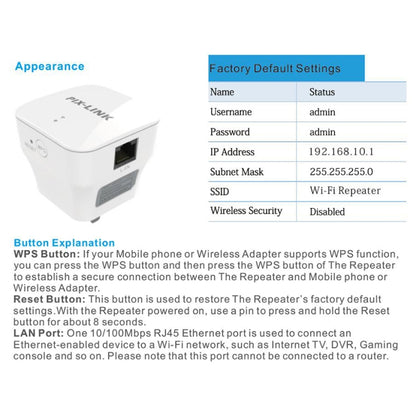 PIXLINK WR12 300Mbps WIFI Signal Amplification Enhanced Repeater, Plug Type:AU Plug - Broadband Amplifiers by PIXLINK | Online Shopping UK | buy2fix