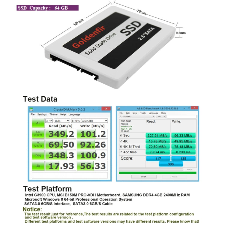 Goldenfir SSD 2.5 inch SATA Hard Drive Disk Disc Solid State Disk, Capacity: 64GB - Solid State Drives by Goldenfir | Online Shopping UK | buy2fix