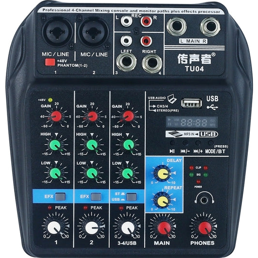 TU04 BT Sound Mixing Console Record 48V Phantom Power Monitor AUX Paths Plus Effects 4 Channels Audio Mixer with USB(Black) - Live Sound Effects Processors by buy2fix | Online Shopping UK | buy2fix