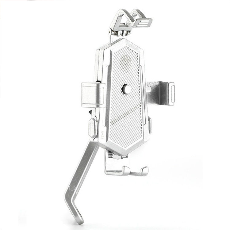 Bicycle Mobile Phone Holder Can Rotate And Adjust Fixed Aluminum Alloy Bracket Automatic Grab Bracket, Style:Rearview Mirror Installation(Silver) - Holders by buy2fix | Online Shopping UK | buy2fix