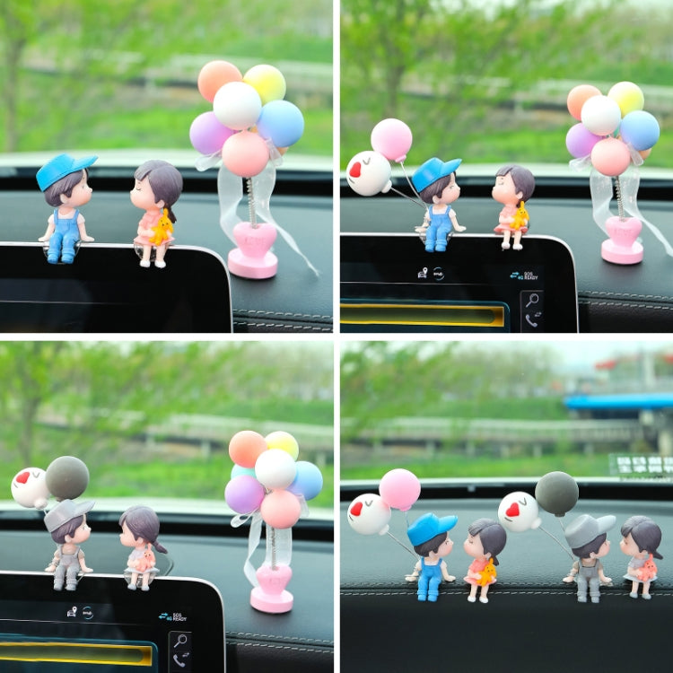 In Car Ornament Lovely Kissing Couple Doll, Colour:Blue+Spring Balloon - In Car by buy2fix | Online Shopping UK | buy2fix