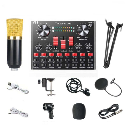 V8S Sound Card Mobile Phone Computer Anchor Live K Song Recording Microphone, Specification:V8S  + Golden Net BM700 Set - Consumer Electronics by buy2fix | Online Shopping UK | buy2fix