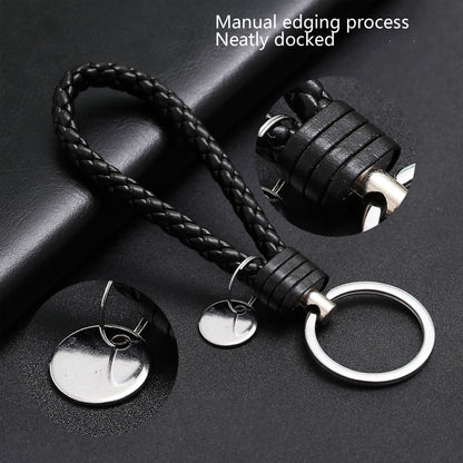 100 PCS Woven Leather Cord Keychain Car Pendant Leather Key Ring Baotou With Small Round Piece(Deep Purple) - Key Rings by buy2fix | Online Shopping UK | buy2fix