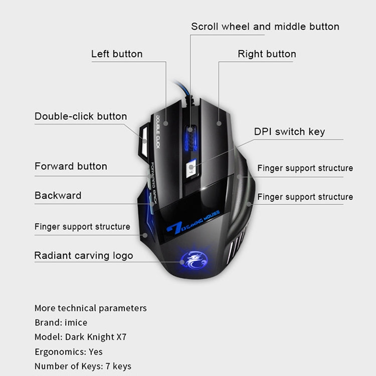 IMICE X7 2400 DPI 7-Key Wired Gaming Mouse with Colorful Breathing Light, Cable Length: 1.8m(Sunset Yellow Color Box Version) - Wired Mice by IMICE | Online Shopping UK | buy2fix