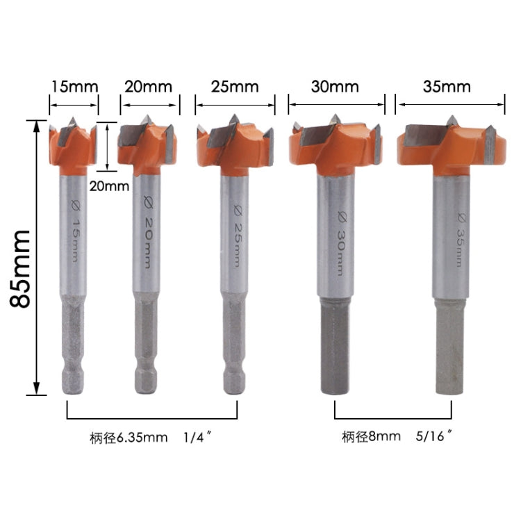 5 PCS / Set Woodworking Hole Opener Hinge Stone Cream Board Wood Take-Hole Door Window With Collar Woodworking Flat Drill Bit(Plastic Box) - Others by buy2fix | Online Shopping UK | buy2fix