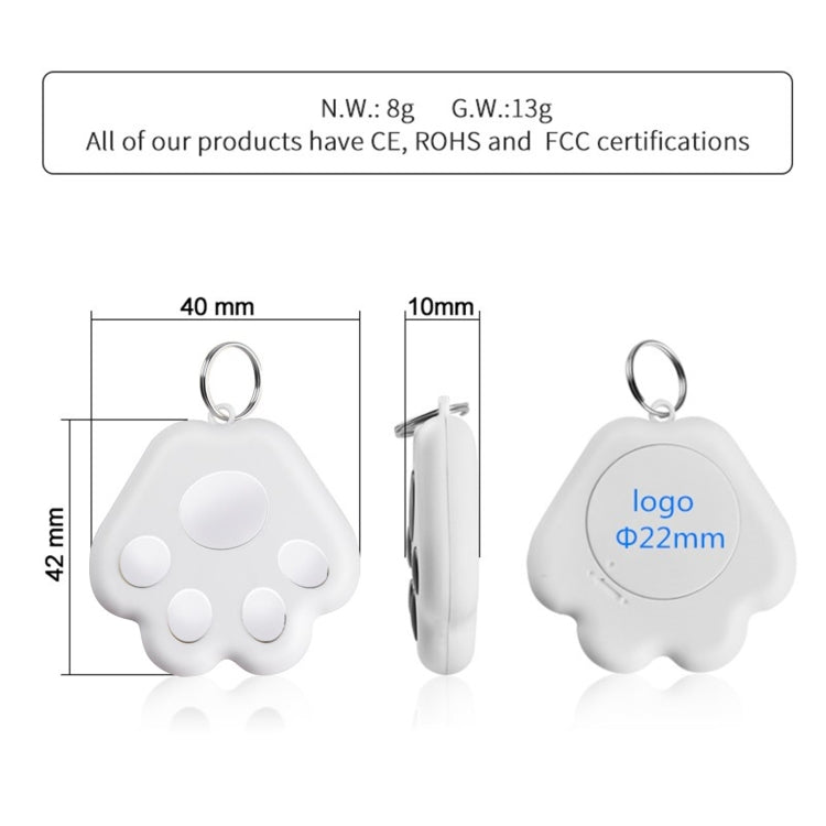 2 PCS HYC-09 Dog Paw Bluetooth Anti-Lost Device Pet Tracking Locator Keychain Smart Search Two-Way Alarm(White) - Security by buy2fix | Online Shopping UK | buy2fix