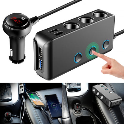 Car Cigarette Lighter Car Charger 3USB Port +1 QC3.0 + 3 Cigarette Lighter Ports + Back Clip Design + LED Display(HC67A) - In Car by buy2fix | Online Shopping UK | buy2fix