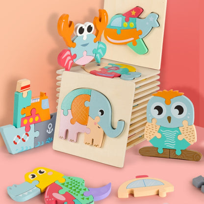 3 PCS Early Childhood Education Wooden Three-Dimensional Jigsaw Puzzle Toy(S-Kitten) - Puzzle Toys by buy2fix | Online Shopping UK | buy2fix
