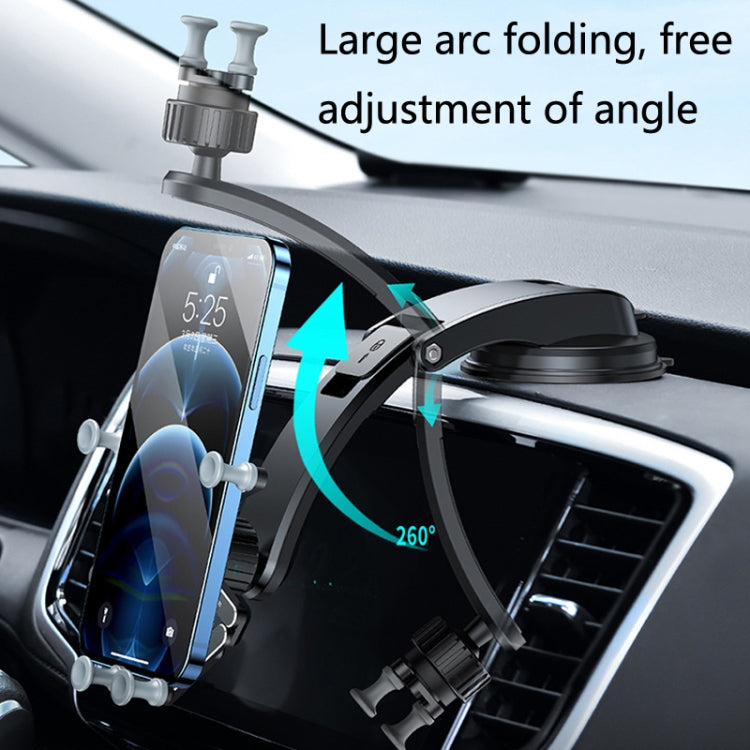 Oatsbasf Car Metal Gravity Mobile Phone Bracket Foldable Adjustment Stable Suction Cup Type Automoller General Bracket(Silver) - Car Holders by Oatsbasf | Online Shopping UK | buy2fix