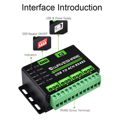 Waveshare 25219 Industrial USB To 4Ch RS485 Converter - Sockets Adapters Accessories by Waveshare | Online Shopping UK | buy2fix