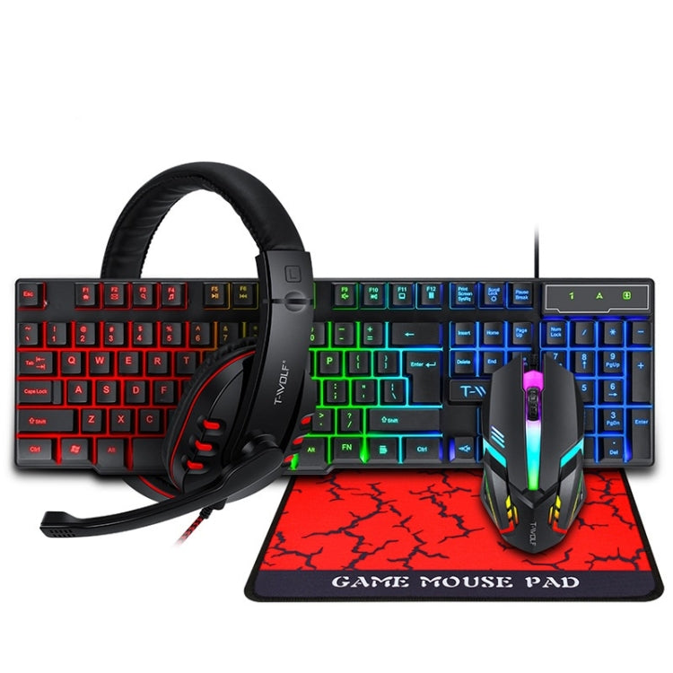 T-WOLF TF-800 4 in 1 Gaming Luminous Keyboard Mouse Headset Set(English Version) - Wired Keyboard by T-WOLF | Online Shopping UK | buy2fix