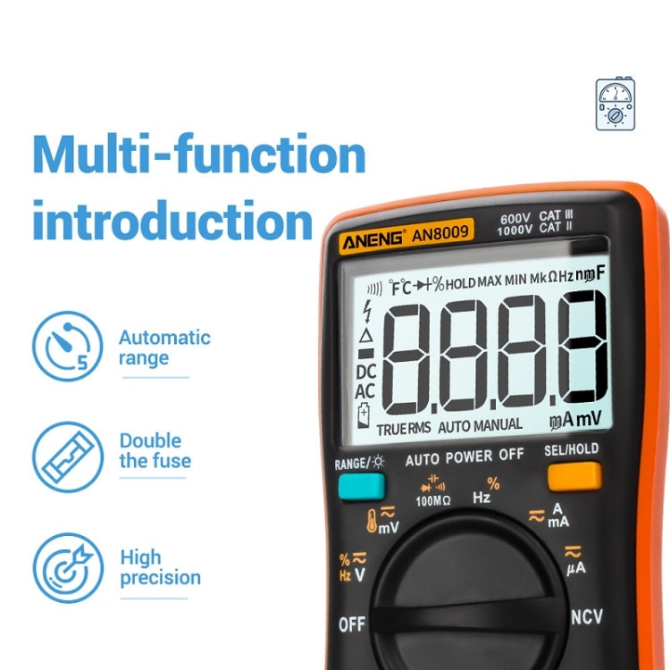 ANENG AN8009 NVC Digital Display Multimeter, Specification: Standard with Cable(Black) - Consumer Electronics by ANENG | Online Shopping UK | buy2fix