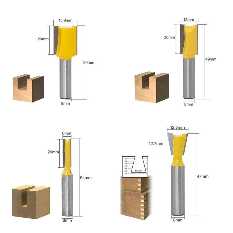 12 PCS / Set Woodworking Engraving Machine Trimmer Cutting Tool, Model: 8 Handles Without Wooden Box - Others by buy2fix | Online Shopping UK | buy2fix