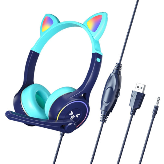 Soyto SY-G30 Cat Ear Computer Headset, Style: Lighting Version (Blue Green) - Multimedia Headset by Soyto | Online Shopping UK | buy2fix
